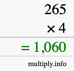 How to calculate 265 times 4 using long multiplication