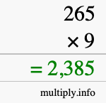 How to calculate 265 times 9 using long multiplication