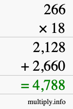 How to calculate 266 times 18 using long multiplication