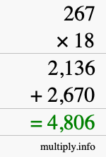 How to calculate 267 times 18 using long multiplication