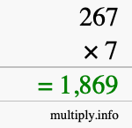 How to calculate 267 times 7 using long multiplication How to calculate 267 times 7 using long multiplication