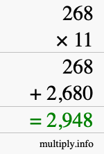 How to calculate 268 times 11 using long multiplication