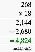How to calculate 268 times 18 using long multiplication
