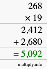 How to calculate 268 times 19 using long multiplication How to calculate 268 times 19 using long multiplication
