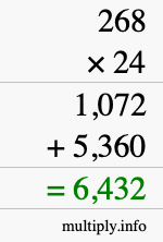 How to calculate 268 times 24 using long multiplication How to calculate 268 times 24 using long multiplication