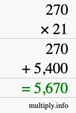 How to calculate 270 times 21 using long multiplication