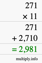 How to calculate 271 times 11 using long multiplication