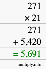 How to calculate 271 times 21 using long multiplication