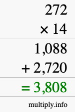How to calculate 272 times 14 using long multiplication