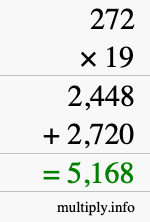 How to calculate 272 times 19 using long multiplication How to calculate 272 times 19 using long multiplication