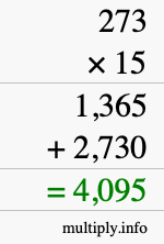 How to calculate 273 times 15 using long multiplication