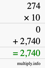 How to calculate 274 times 10 using long multiplication How to calculate 274 times 10 using long multiplication