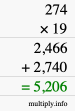 How to calculate 274 times 19 using long multiplication How to calculate 274 times 19 using long multiplication