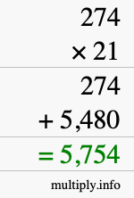 How to calculate 274 times 21 using long multiplication