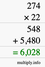 How to calculate 274 times 22 using long multiplication