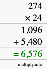 How to calculate 274 times 24 using long multiplication How to calculate 274 times 24 using long multiplication