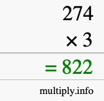 How to calculate 274 times 3 using long multiplication