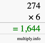 How to calculate 274 times 6 using long multiplication How to calculate 274 times 6 using long multiplication