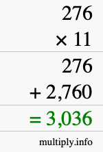 How to calculate 276 times 11 using long multiplication