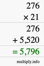 How to calculate 276 times 21 using long multiplication