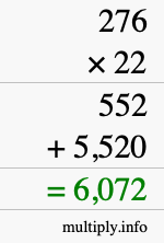 How to calculate 276 times 22 using long multiplication