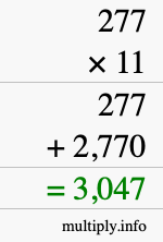 How to calculate 277 times 11 using long multiplication