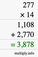 How to calculate 277 times 14 using long multiplication