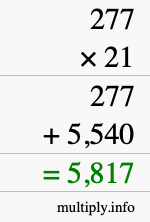 How to calculate 277 times 21 using long multiplication