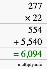 How to calculate 277 times 22 using long multiplication