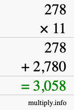 How to calculate 278 times 11 using long multiplication
