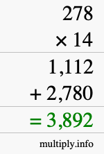How to calculate 278 times 14 using long multiplication
