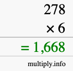 How to calculate 278 times 6 using long multiplication