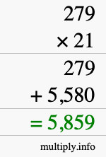How to calculate 279 times 21 using long multiplication