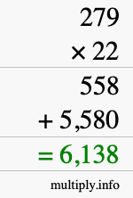 How to calculate 279 times 22 using long multiplication