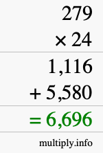 How to calculate 279 times 24 using long multiplication How to calculate 279 times 24 using long multiplication
