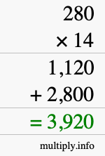 How to calculate 280 times 14 using long multiplication How to calculate 280 times 14 using long multiplication