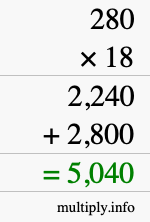 How to calculate 280 times 18 using long multiplication How to calculate 280 times 18 using long multiplication