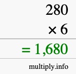 How to calculate 280 times 6 using long multiplication How to calculate 280 times 6 using long multiplication