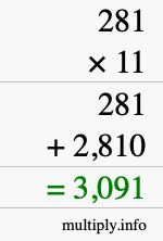 How to calculate 281 times 11 using long multiplication