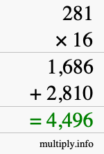 How to calculate 281 times 16 using long multiplication How to calculate 281 times 16 using long multiplication