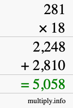 How to calculate 281 times 18 using long multiplication How to calculate 281 times 18 using long multiplication