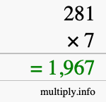 How to calculate 281 times 7 using long multiplication How to calculate 281 times 7 using long multiplication