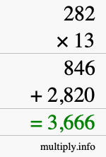 How to calculate 282 times 13 using long multiplication How to calculate 282 times 13 using long multiplication