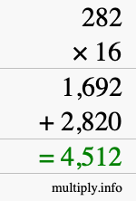 How to calculate 282 times 16 using long multiplication How to calculate 282 times 16 using long multiplication
