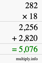 How to calculate 282 times 18 using long multiplication How to calculate 282 times 18 using long multiplication