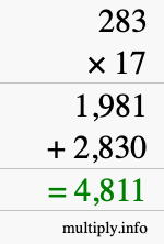 How to calculate 283 times 17 using long multiplication