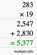How to calculate 283 times 19 using long multiplication How to calculate 283 times 19 using long multiplication