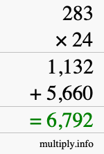 How to calculate 283 times 24 using long multiplication