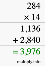 How to calculate 284 times 14 using long multiplication How to calculate 284 times 14 using long multiplication