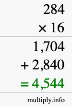 How to calculate 284 times 16 using long multiplication How to calculate 284 times 16 using long multiplication
